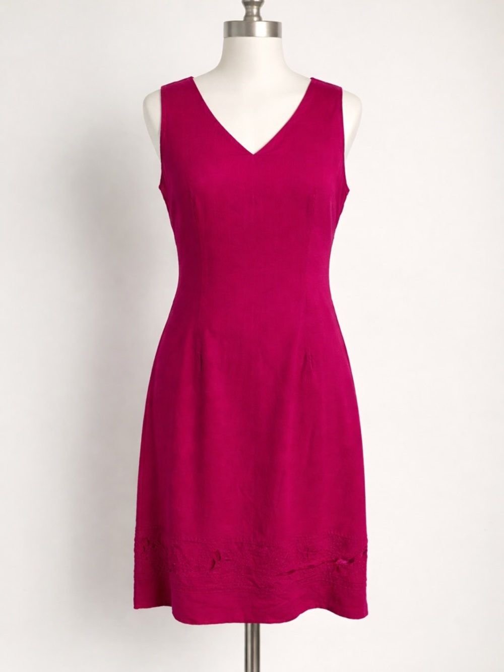 Jones New York Silk Dress Size 16 Fuchsia Sleeveless Sheath Career Classic Lined